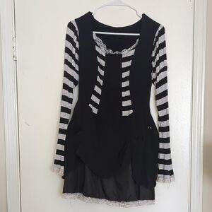 Black Alyss Gothic Black and White Striped Mini Dress